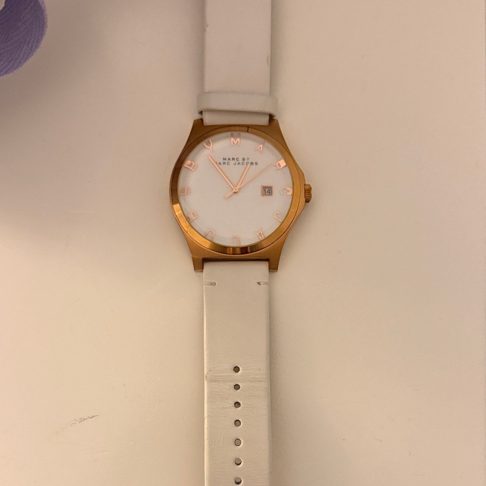 Marc by Marc Jacobs Gold-Tone Watch with White Strap